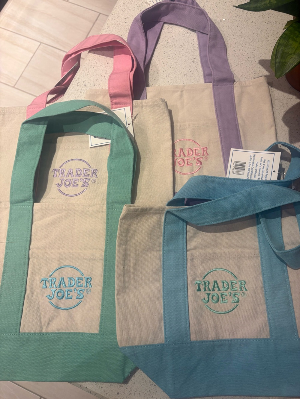 Trader Joe’s Canvas Tote Bag-Pink, Teal, Blue, Purple Paste-all 4 sold together